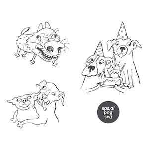 Silly Dog Clipart, Funny Badly Drawn Dog Illustrations, Cringe Pet Line Art For Stickers And Tattoos, Quirky Dog SVG
