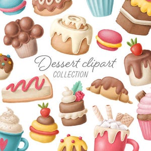 Niedliche Dessert Clipart png, Kuchen, Cupcakes, Donuts, Gebäck, Kakao und Kaffee, entzückende Süßigkeiten Illustration