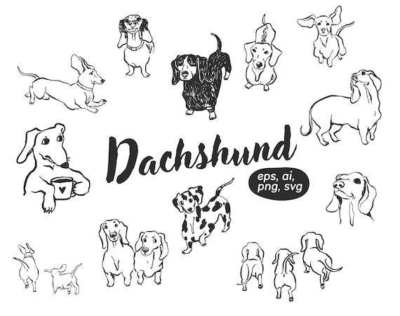 ダックスフントの手描きのクリップアート、かわいい犬の手描きの