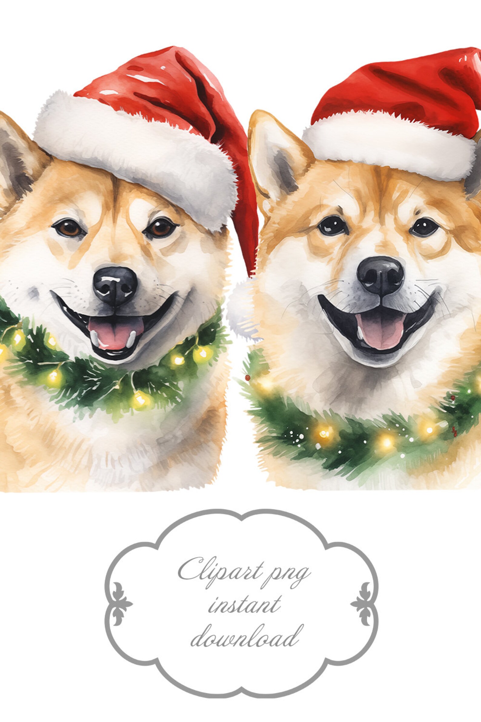 Christmas Shiba Inu in Santa Hat Clipart Png Digital Download ...