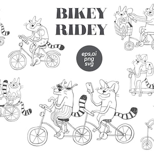 Conjunto SVG de divertidos jinetes de gatos, clipart de arte lineal minimalista, diseño de impresión de motoneta, tatuajes divertidos, paquete de vectores de mascotas divertidas