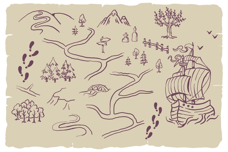 Vintage Hand Drawn Map Creator Kit, Fantasy Clipart (digital Download ...