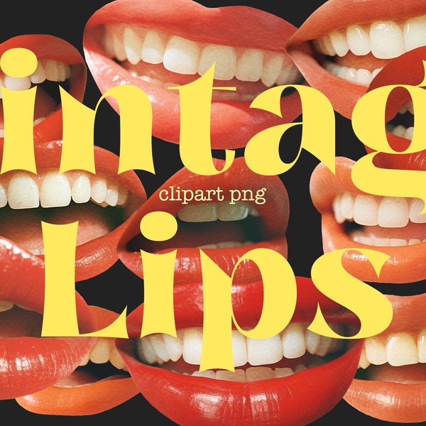 Vintage lips collage elements PNG digital download, retro poster smily lips red lipstick, surrealism, collage element, 60s magazine