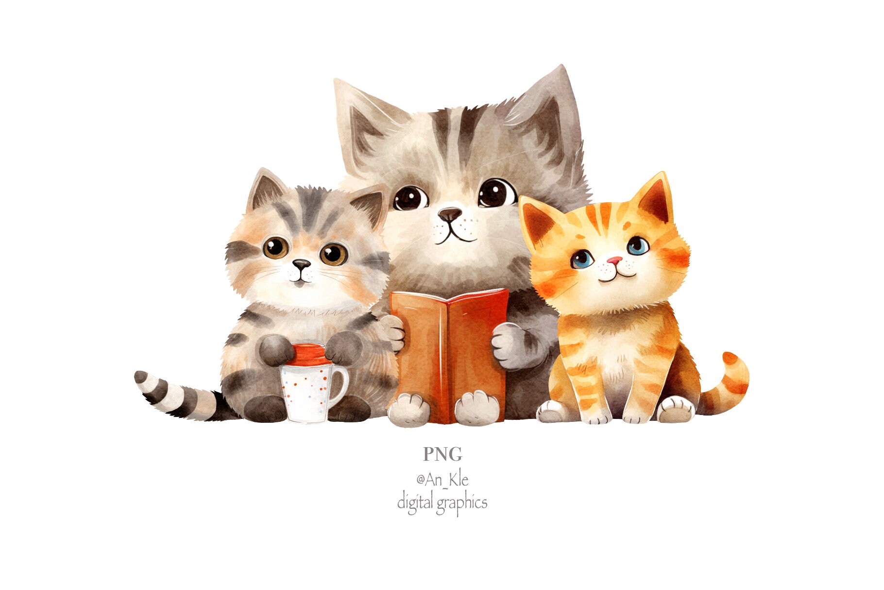 Whimsical Kittens Clipart Png Digital Download, Cute Playful Cats ...