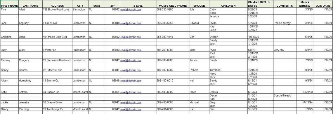 Club Roster List Template Mom's Club Roster List Template - Etsy
