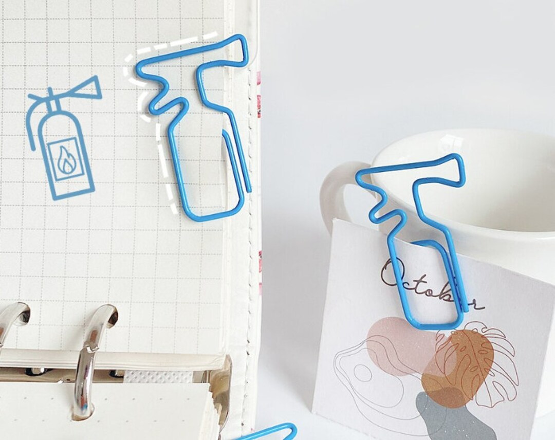 Simple Blue Fire Extinguisher Paper Clip Metal Bookmark Blue Etsy