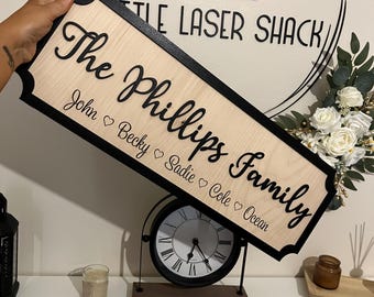 The Surname Family with names |Street sign 3D look |personalised wall mount | new style | Home decor | Gift | Birthday | Wedding | Christmas