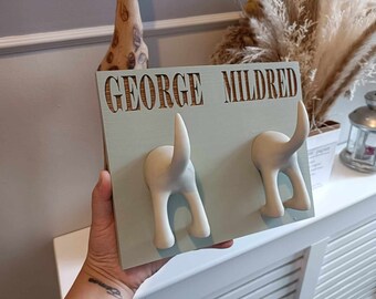 Double personalised engraved dog lead hooks | Dog lead holders | Personalised | Wooden | Gift | Home decor | Dog accessories