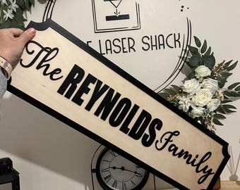 70cm long! The Surname Family with Est date | Street sign 3D look | personalised wall mount | Home decor | Birthday | Wedding | Christmas