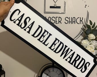 70cm long-Casa del Surname |Street sign 3D look |personalised wall mount | MDF | Home decor | Gift | Birthday | Wedding | Christmas | Family