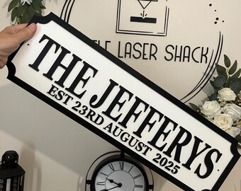 70cm long - The Surnames | Street sign 3D look | personalised wall mount | MDF | Wedding | Birthday | Home decor | Wall Plaque | Christmas