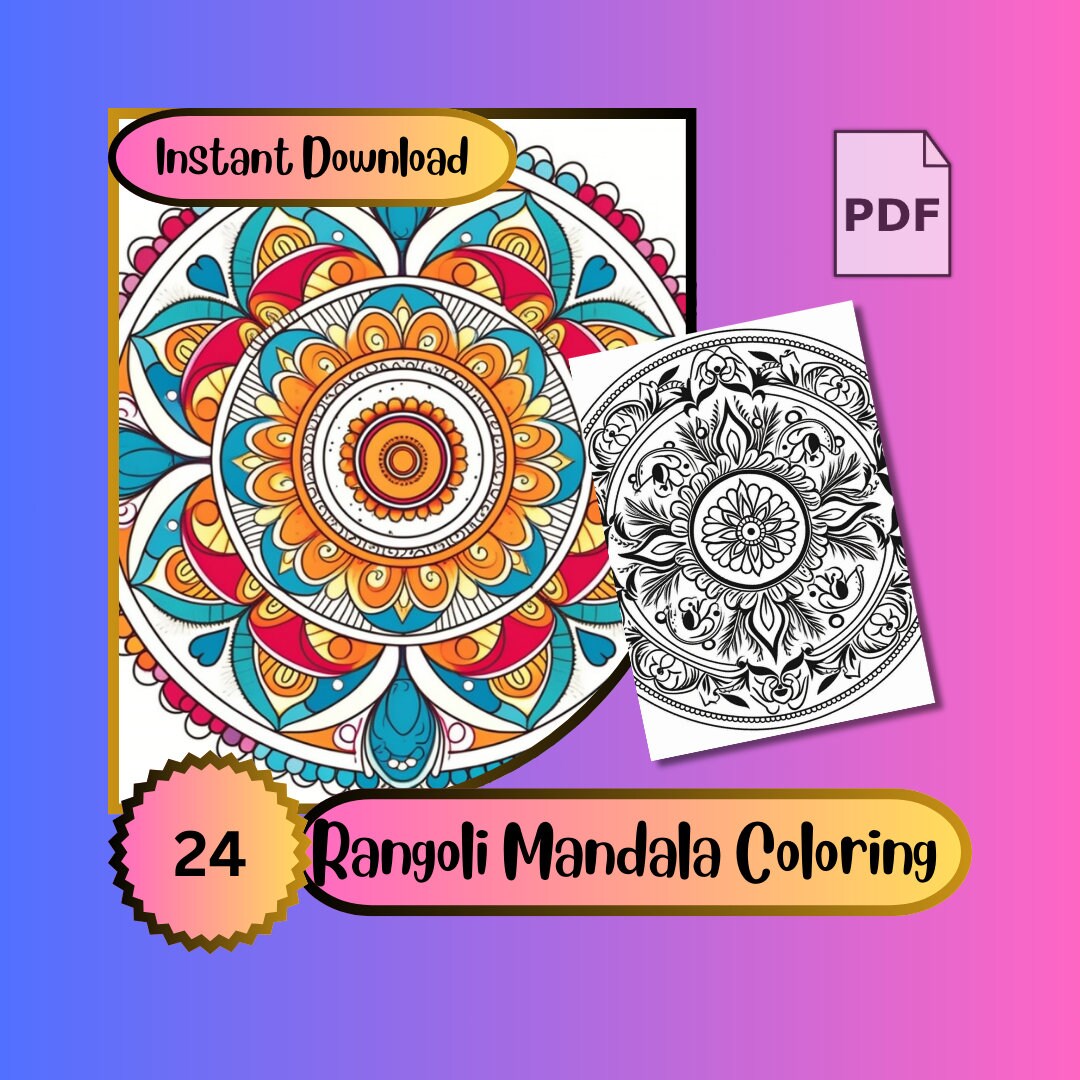 Rangoli Mandala Coloring Pages Pack Printable Adult Coloring Page Adult ...