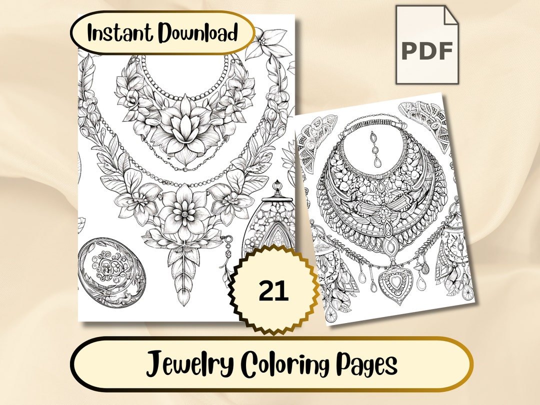 Jewelry Coloring Pages, 21 Printable Pages, Instant Download, PDF ...