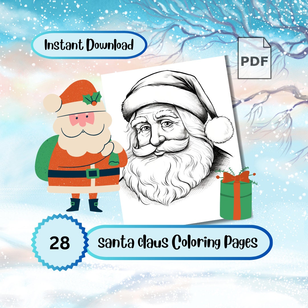 Santa Claus Christmas 28 Coloring Pages for Instant Download PDF ...