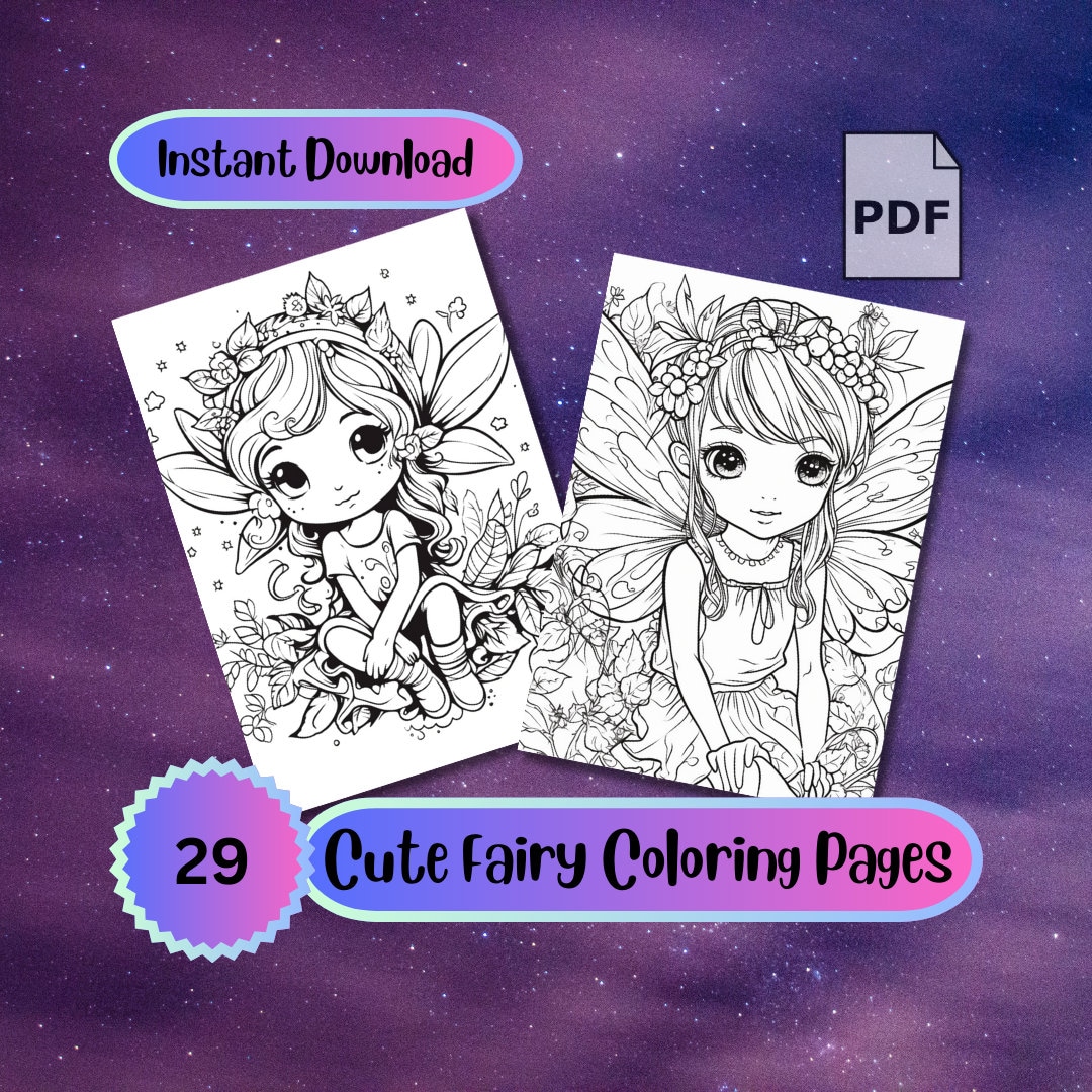 Cute Fairy Coloring Page Printable Magical Fantasy Art Kids Coloring