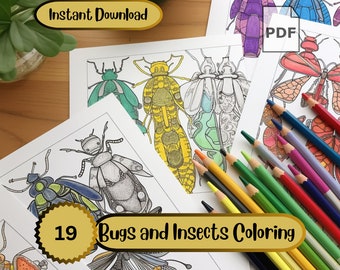 Fun Bugs and Insects Coloring Pages Pack19 Printable PDF Page Insect Theme Instant Digital Download Art for Kids Educational Coloring Sheets
