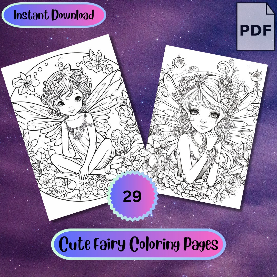 Cute Fairy Coloring Page Printable Magical Fantasy Art Kids Coloring