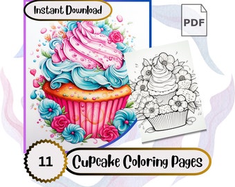 Lot de coloriages de cupcakes, livre de coloriage pour tous les âges, cadeau d'anniversaire sur le thème des cupcakes