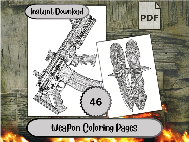 Weapon Coloring Pages All Ages Coloring Book, 46 Printable PDF Pages, Instant Download ...
