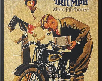 Vintage Triumph Motorcycle Ad: Framed Canvas Print, Retro German Decor