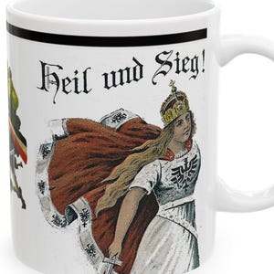 Germania 1915 Heil und Sieg Ceramic Mug, WWI Patriotic Poster Excerpt, 11oz 15oz Cup, Historical Gift, Collectible Drinkware, Military