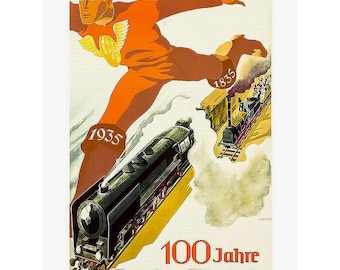 1935 Deutsche Eisenbahn Jubiläumsplakat: Vintage Zug Wandkunst