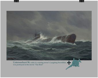 Póster mate del submarino U-96: arte submarino alemán de la Segunda Guerra Mundial
