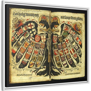Framed Canvas, Holy Roman Empire, German 1510 Coat of Arms, Double Headed Eagle of the First Reich in 1510, Matte Wall Art, Historical decor