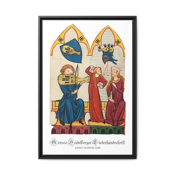 Medieval Musicians Framed Canvas Art: Codex Manesse Historic Art