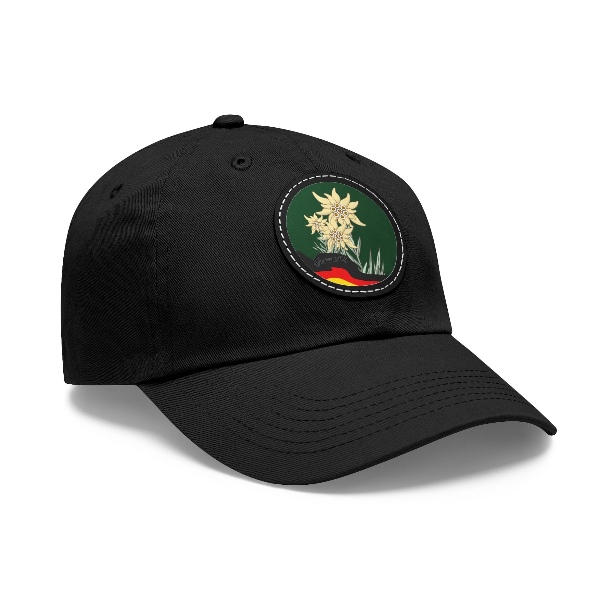Edelweiss with German Flag ...Dad Hat with Leather Patch (Round)
