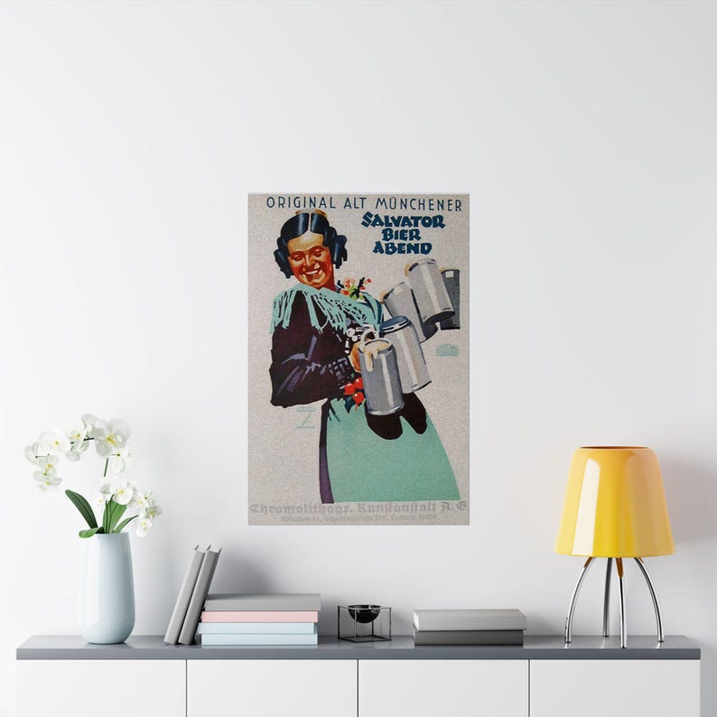 Póster vintage de cerveza bávara: anuncio de Ludwig Hohlwein, acabado mate imagen 6