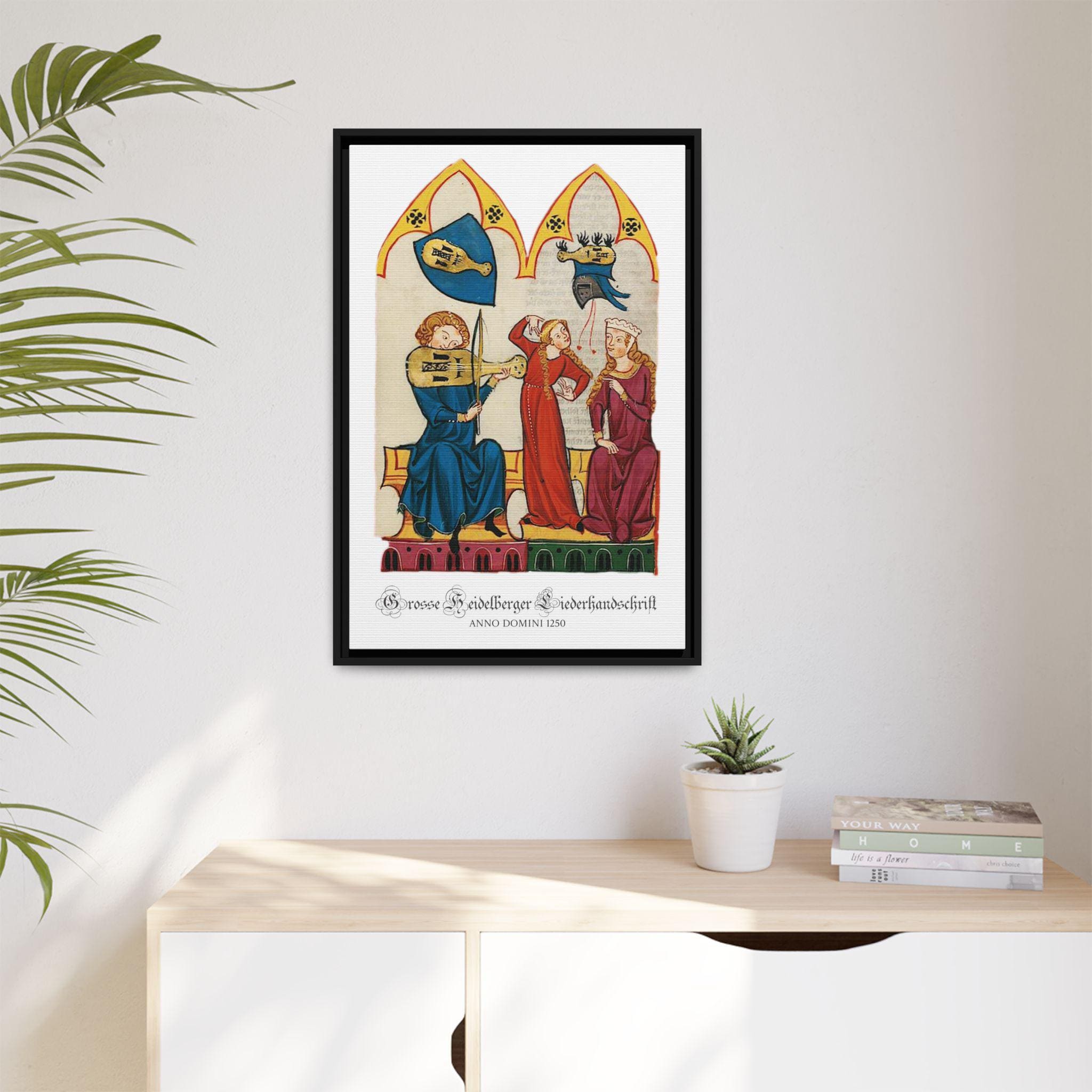 Medieval Musicians Framed Canvas Art: Codex Manesse Historic Art