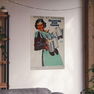 Póster vintage de cerveza bávara: anuncio de Ludwig Hohlwein, acabado mate imagen 5