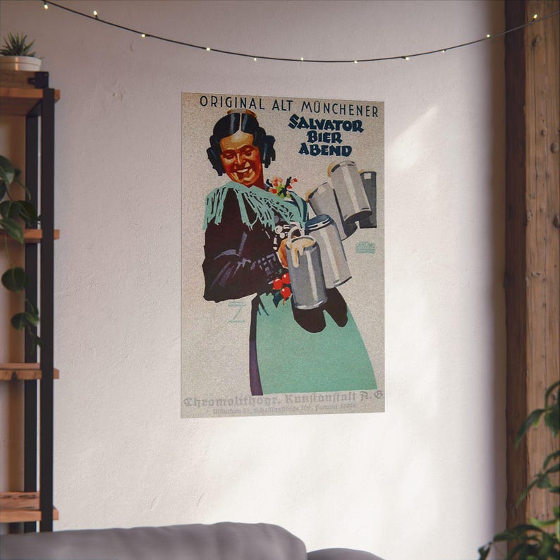 Póster vintage de cerveza bávara: anuncio de Ludwig Hohlwein, acabado mate imagen 5