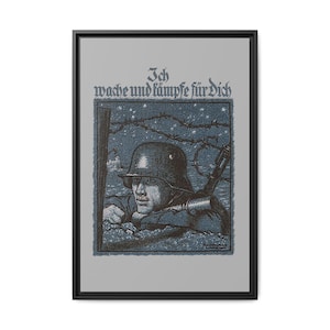 Framed Canvas, WWI Soldier on Watch Wall Art, German War Bonds Sales Drive, Matte Art Print, Military Decor, Historical Poster