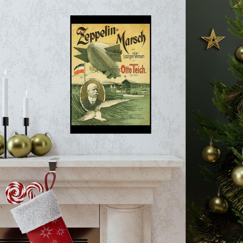 Zeppelin-luchtschip op het Bodenmeer, matte poster afbeelding 7