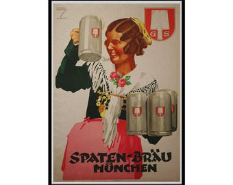 Vintage Spaten Brau Poster: Ludwig Hohlwein Octoberfest Beer Ad