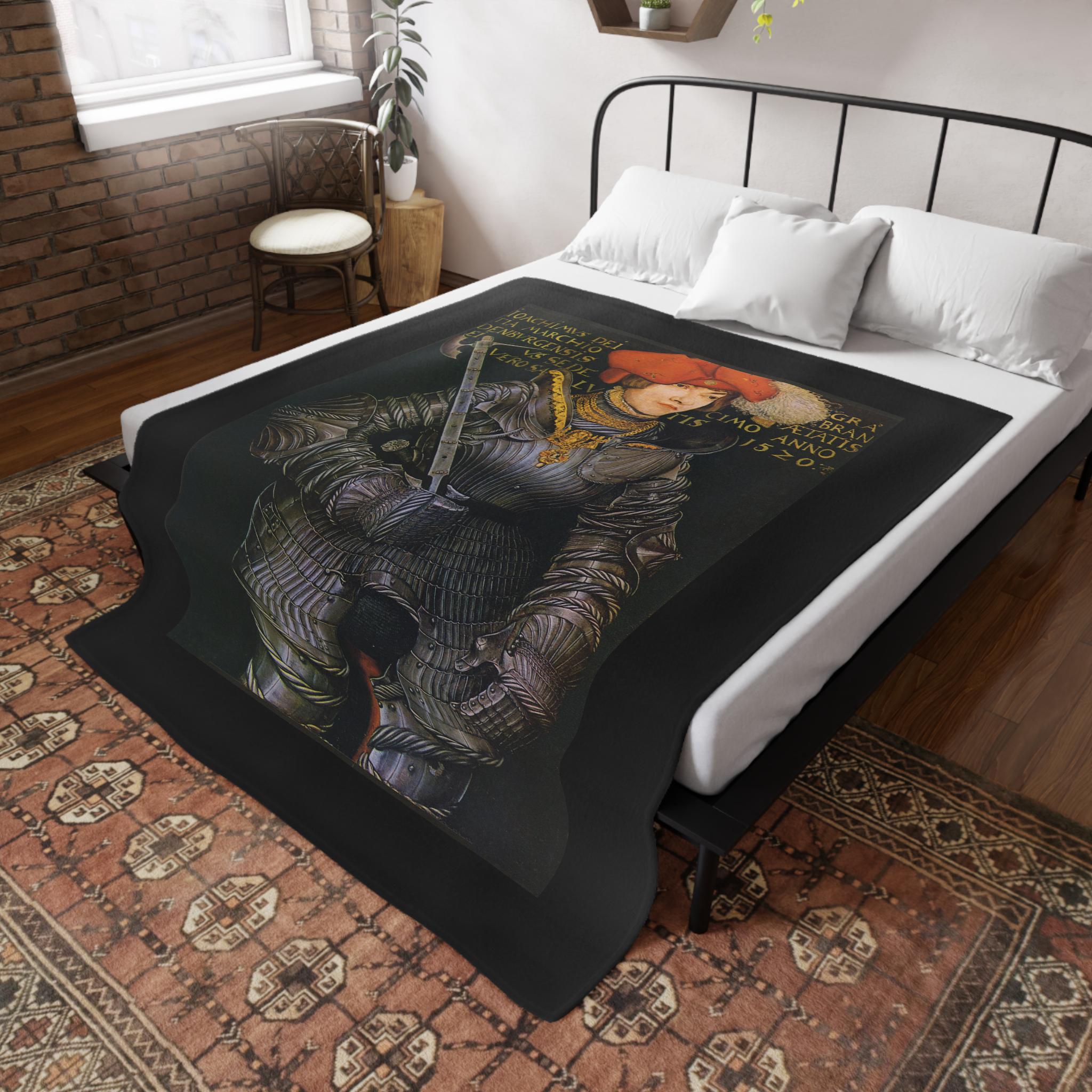 Prince Elector Joachim II Fleece Blanket: Medieval Armor Portrait Throw