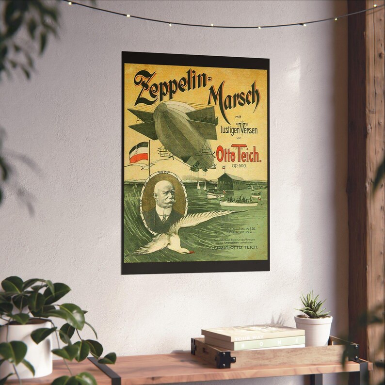 Zeppelin-luchtschip op het Bodenmeer, matte poster afbeelding 6