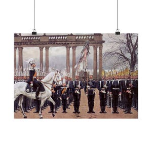 El Kaiser Guillermo II pasa revista a la Guardia Real, 1894... Póster de papel mate... el Kaiser pasa revista a sus tropas de guardaespaldas personales, las Gardes du Corps