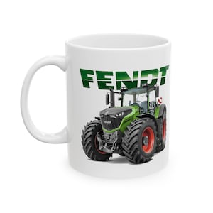 Fendt Traktor und Logo Keramiktasse, 11 Unzen, 15 Unzen - Weiße deutsche Traktoren Kaffeetasse, landwirtschaftliches Geschenk, Landwirtschaft, Bauernhausdekor, ländliche Küche