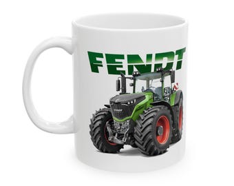 Fendt Tractor and Logo Ceramic Mug, 11oz, 15oz - White German Tractors Coffee Cup, Farming Gift, Agriculture, Farmhouse Decor, Rural Kitchen