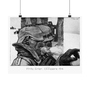 Fritz Erler, Offiziere 1914... Póster de papel mate... Oficiales alemanes con cubiertas de camuflaje en sus cascos Pickelhaube, primer invierno de la Primera Guerra Mundial