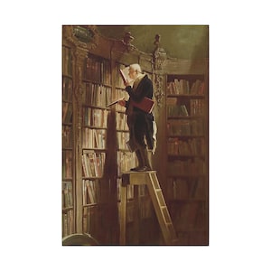 Canvas Wall Art for Book Lovers, Spitzweg The Bookworm Painting, Stretched Matte Canvas, Eccentric Library Art Home Decor, Literary Gift,