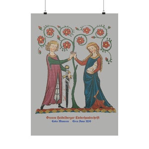 Małżeństwo, Niemcy ok. 1250 r....Pionowe plakaty matowe...Średniowieczne dzieła sztuki z Codex Manesse, 700-letniej księgi