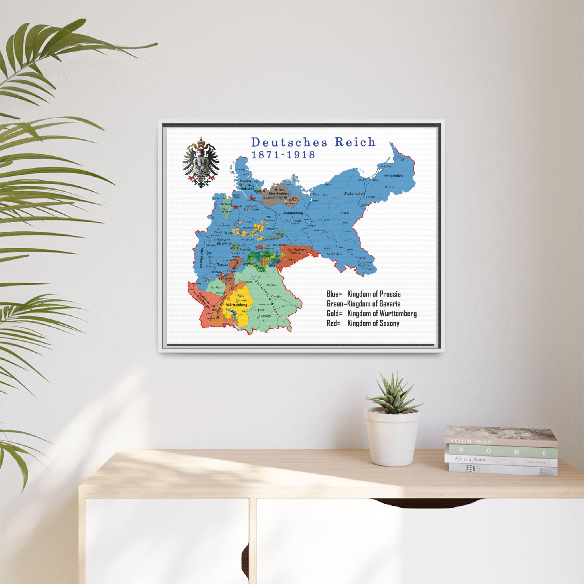 1871年から1918年までのドイツの地図（額入りキャンバス） - Etsy 日本