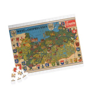Carte illustrée vintage de la Prusse orientale et occidentale, 1937 puzzle (110, 252, 500, 1014 pièces), puzzle, soirée jeux en famille, jouet éducatif,