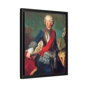 Framed Canvas Art Print, Prussian Crown Prince Frederick 1736, Friedrich II von Preussen Portrait by Pesne, Matte Framed Wall Decor,