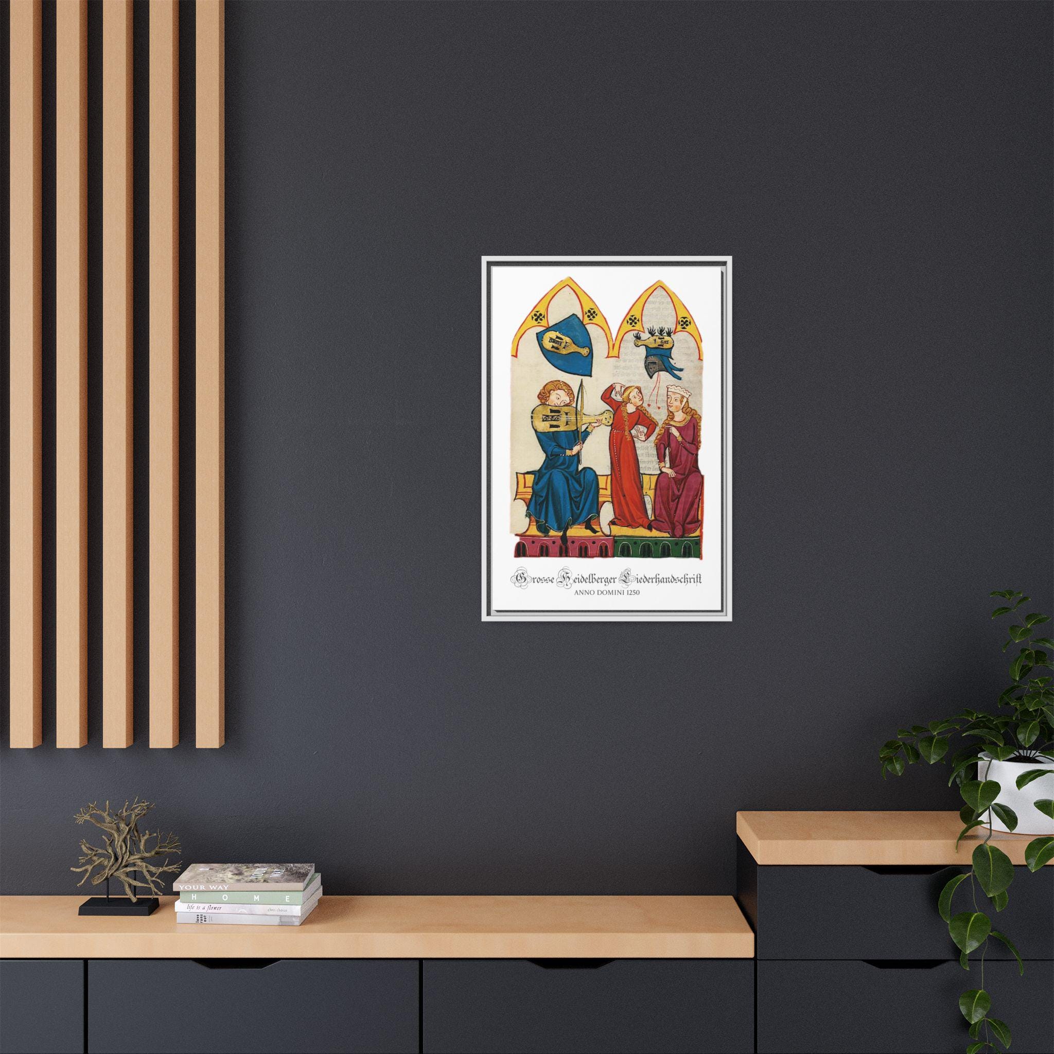 Medieval Musicians Framed Canvas Art: Codex Manesse Historic Art