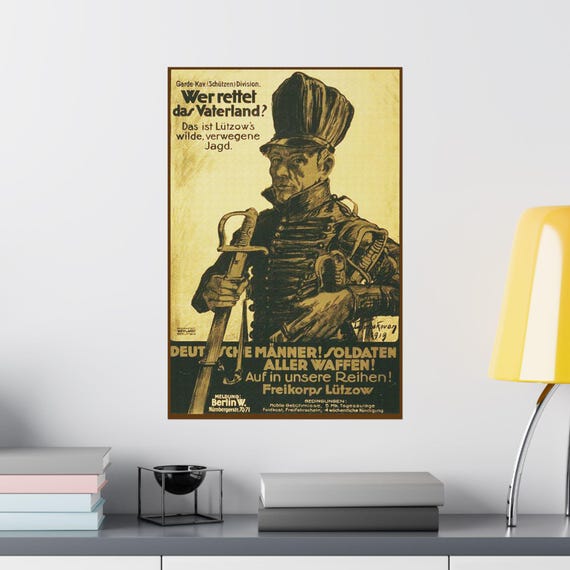 Vintage German Military Poster, Freikorps Lützow Print, WWI Era